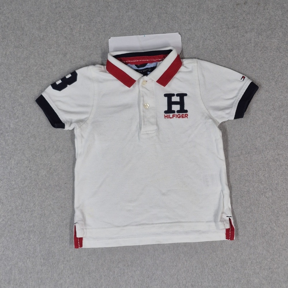 Tommy Hilfiger Toddler Polo 3T White Rugby Shirt Embroidered Logo Short Sleeve